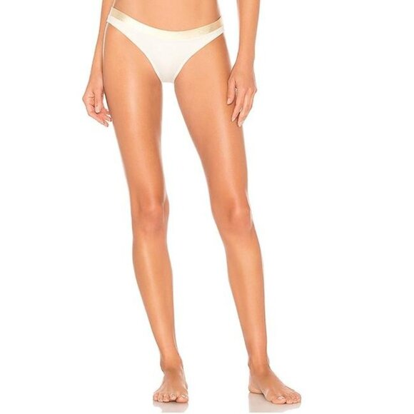 Solid & Striped The Madison Bikini Bottom Ivory/Gold Shimmer Contrast Band - Picture 4 of 5